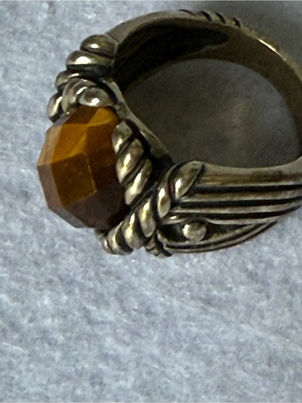 Carolyn Pollack Faceted Tiger's Eye Ring - Brown and Silver Size 7